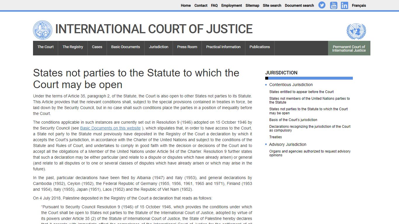 States not parties to the Statute to which the Court may be open